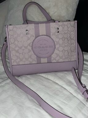 Coach Lilac Signature Canvas Satchel with Stripe Detail